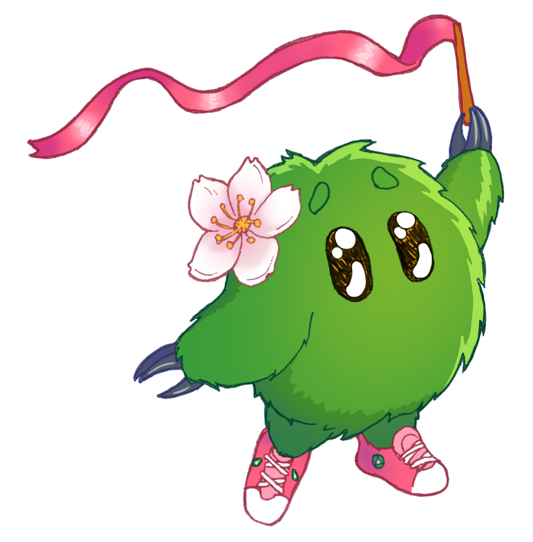 Go dressed up for spring with a cherry blossom in his hair carrying a pink banner